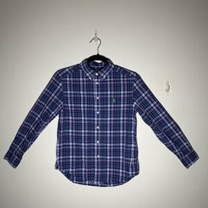 Ralph Lauren Boys Blue Plaid Button Up Shirt Size M 10-12